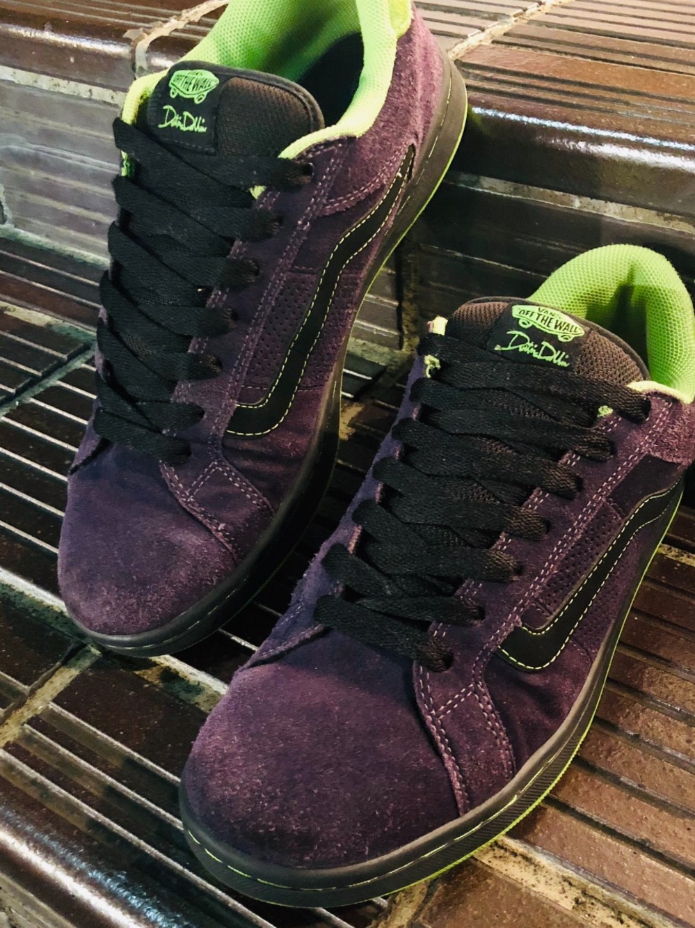 Vans Vintage Purple Suede Dustin Dollin Low Top Sneakers with Green Accent